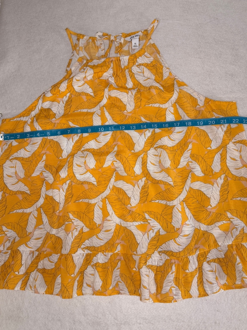 Nine West Mustard Yellow Tropical Leaf Print Halter Top Sz XL - Picture 6 of 7